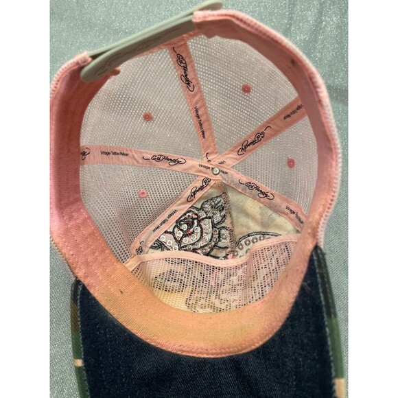 Vintage Y2K Ed Hardy Rhinestone Skull Trucker Hat 2000s 00s Lindsay Lohan LA